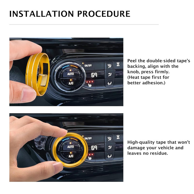 Polodunn for 2020-2025 2026 Chevrolet Trailblazer Accessories & 2024-2025 2026 Chevy Trax Accessories, 5pcs Aluminum Alloy Knob Covers Trim Set - Air Conditioning, Headlight & Push Start (Gold) - Image 4